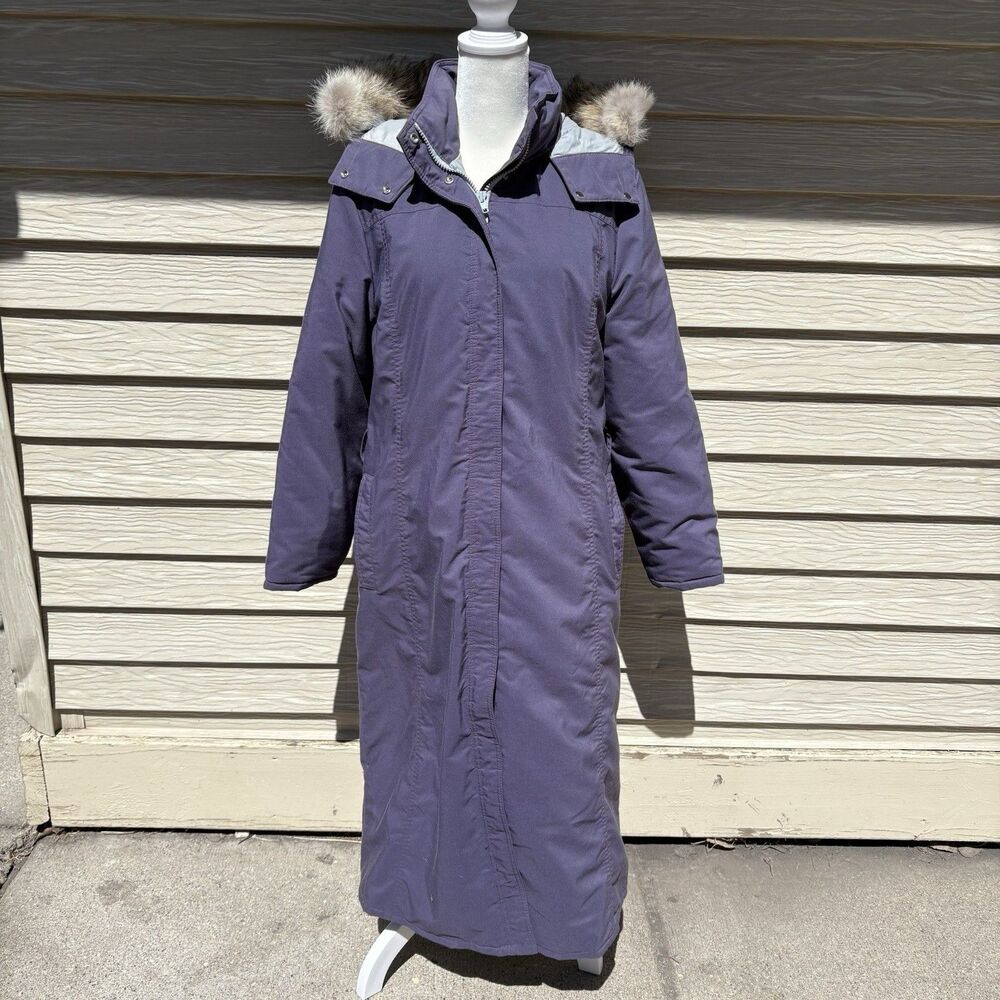 Vintage LL Bean Jacket Purple Goose Down Coyote Trim USA Winter Parka 90s Small
